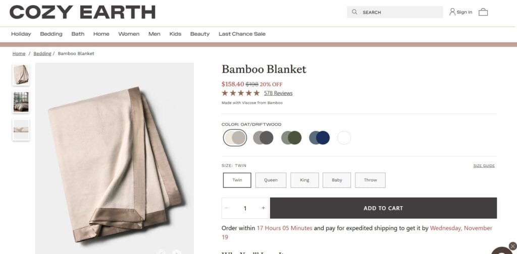 Cozy Earth Bamboo Blanket