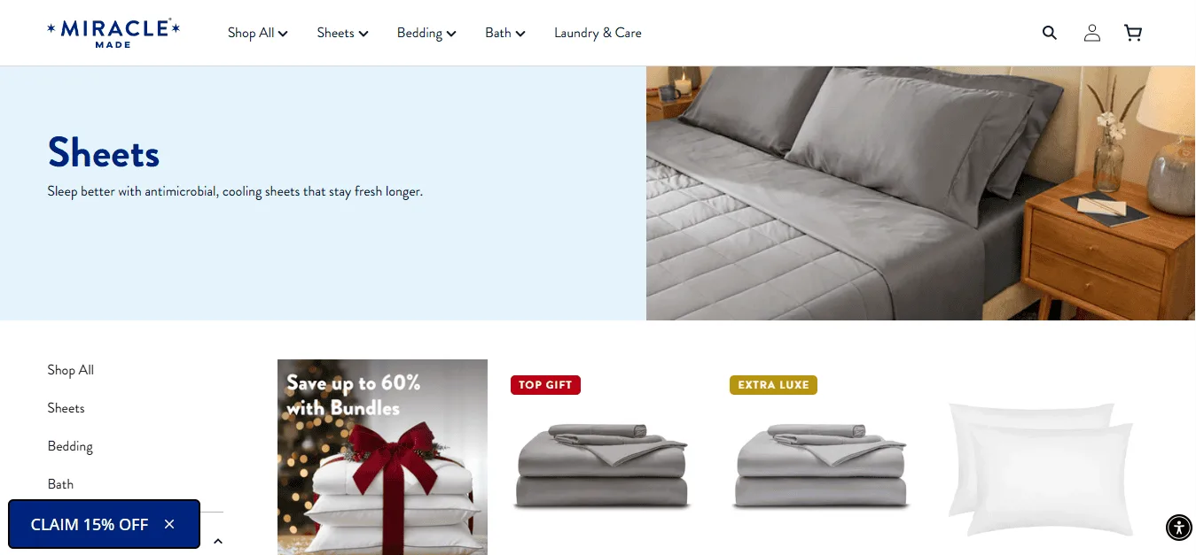 Miracle Sheets website