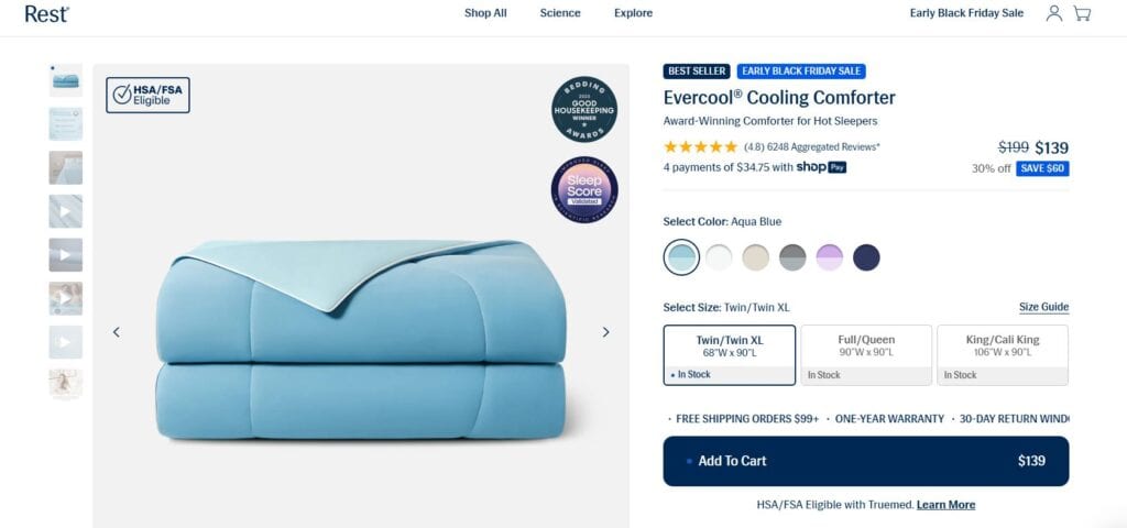 evercool cooling comforter rest