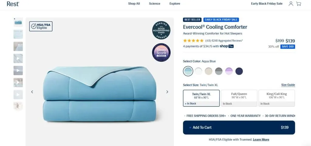 evercool cooling comforter rest