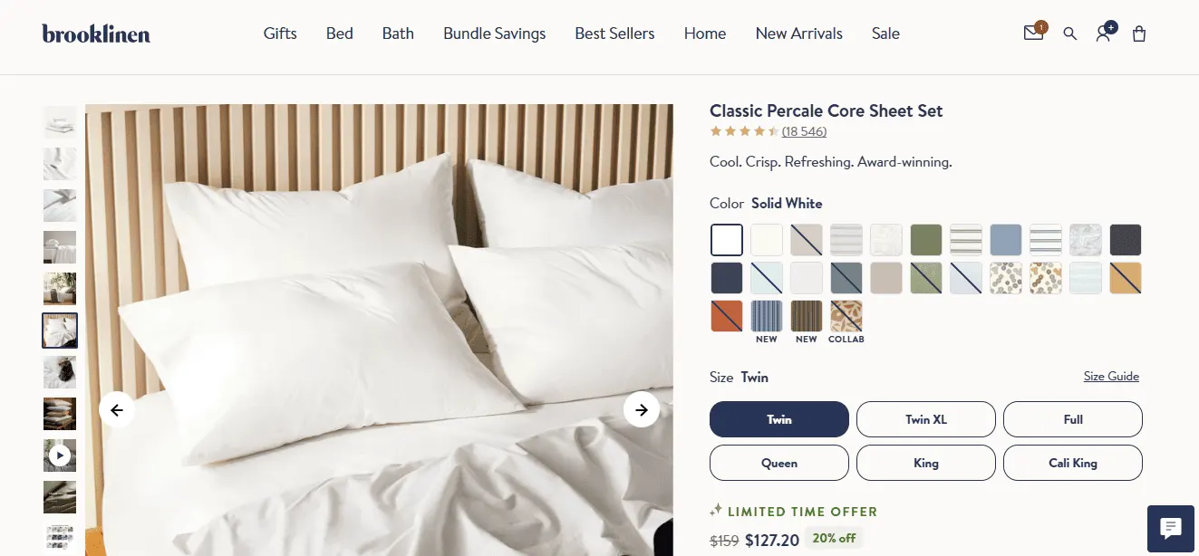 Brooklinen Cooling Cotton Percale